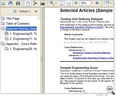 Selected articles in exported PDF